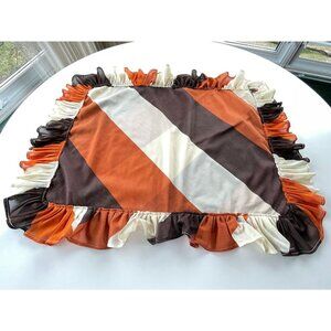 Vintage 80s decorative pillow cover, ruffled, rust, brown cream, single casing